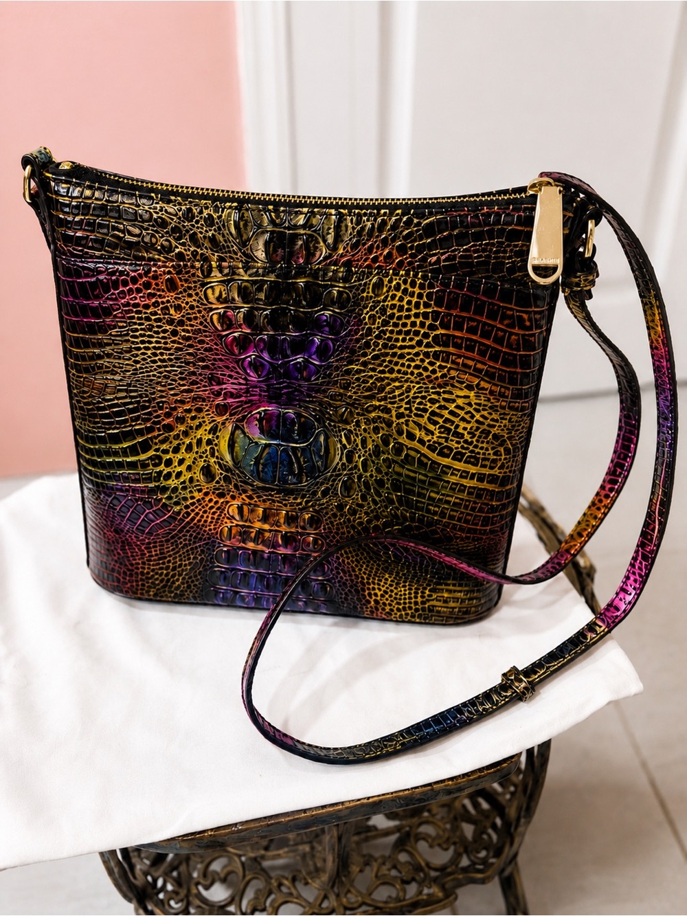 Brahmin Melbourne Iridescent Croc Embossed Leather Crossbody Bag - Picture 3 of 4